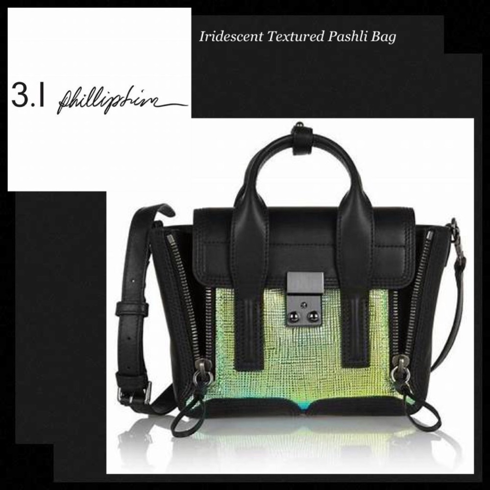 3.1 PHILLIP LIM Iridescent Blue Green Textured Mini Pashli Crossbody Bag